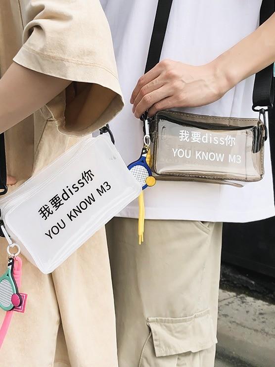 Sac photo transparent en PVC pour femmes et hommes, petite sacoche d'été à bandoulière avec fermeture éclair et poche pour téléphone portable