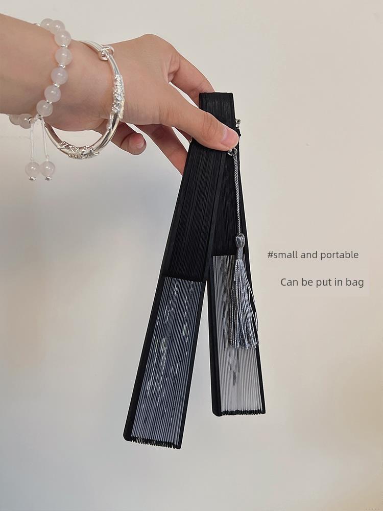Summer Folding Fan, Traditional Chinese Style, New Chinese Style, Ancient Style Small Fan, Black, Simple and Durable, Children's Bamboo Fan, Portable