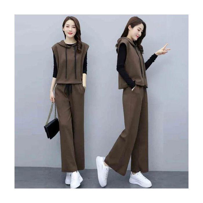 

Stylish Women s 2026 Spring/Autumn Three-piece Suit: Chic Wide-leg Pants, Age-defying Slimming Fit 3XL кавовий