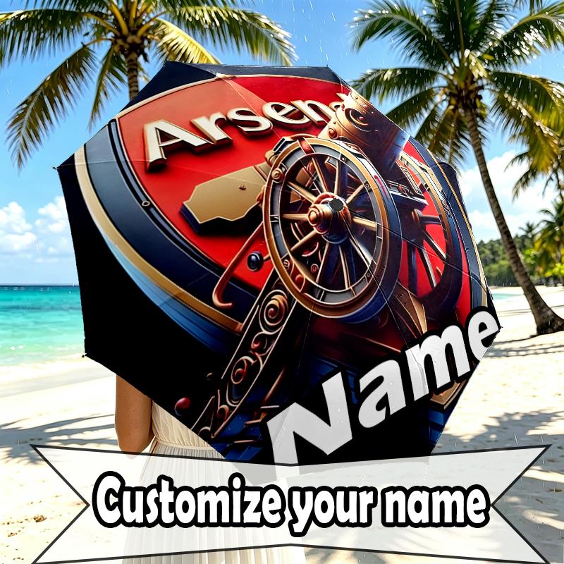 Custom Name Personalized Football Team Print Umbrella, Auto Open Close, 8‑Rib Sturdy Frame, Commute Camping Hiking Use, Birthday Gift
