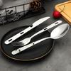 3Pcs/Set Portable Stainless Steel Tableware Fold Knife Utensil Spoon Set Spoon