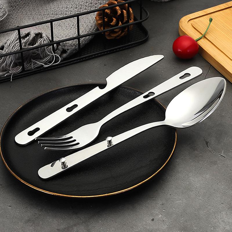 3Pcs/Set Portable Stainless Steel Tableware Fold Knife Utensil Spoon Set Spoon