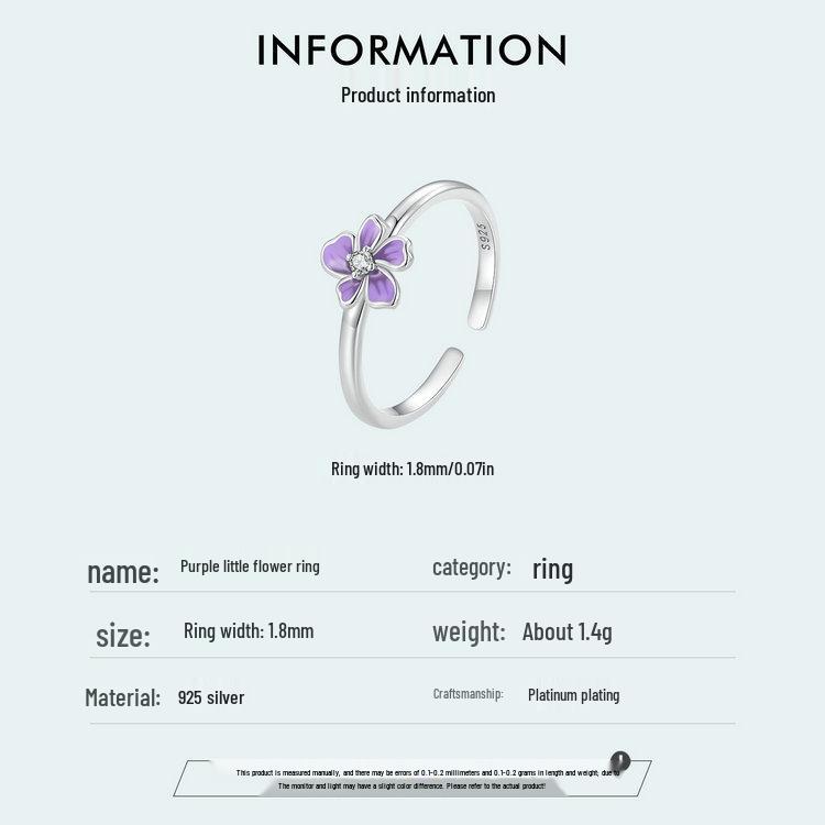 Yinziyun Purple Flower Open Ring for Women – Elegant 925 Sterling Silver Jewelry