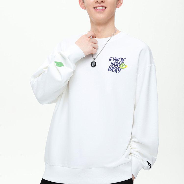 Anta Life Series Printed Letter Round Neck Pullover Sweatshirt Unisex Sweatshirt Paper-White 172348701-1