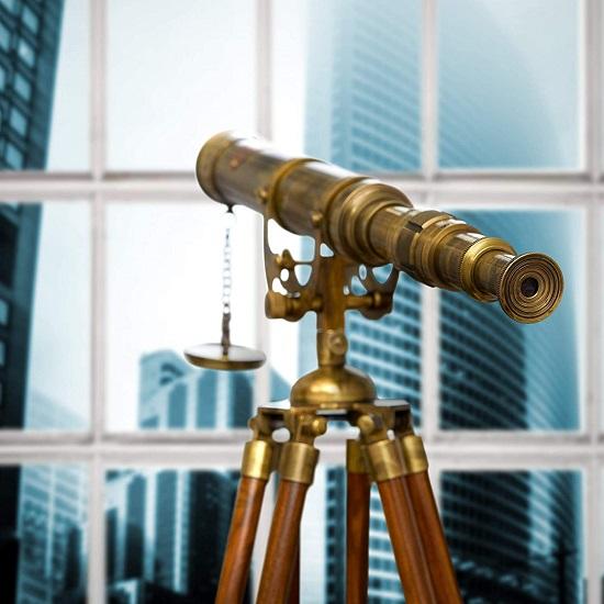 Telescop nautic manual din alamă cu trepied din lemn Telescop funcțional maritim