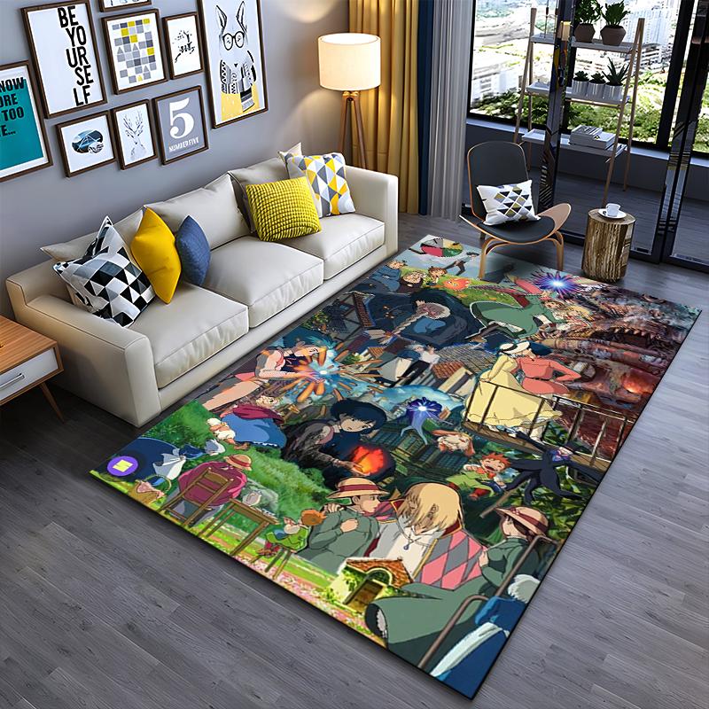 Area Rug, Howl's Moving Castle Characters Collage Ghibli Anime Poster, Playroom Decor, Non-Slip Mat