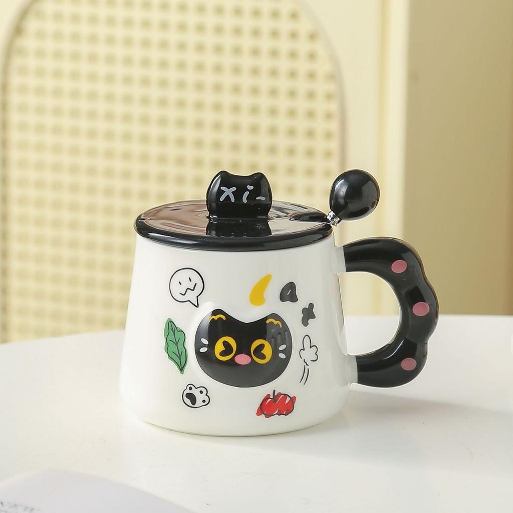 Cute Cartoon Cat Ceramic Mugs with LIDS Couple Water Cups  High Appearance Level Souvenirs  Birthday Gifts Breakfast Cups