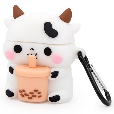 Custodia Simpatica Mucca Cartone Animato 3D Divertente per Airpods 1a Generazione 2a Custodia Antiurto Copertura di Ricarica per Airpods Pro Pro2 con Moschettone