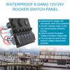 Interior Accessories Car Marine Boat Circuit LED Breaker 6 Gang Rocker Switch Panel Aluminum Panel Digital Voltmeter DC 12V/24V Dual USB Ports