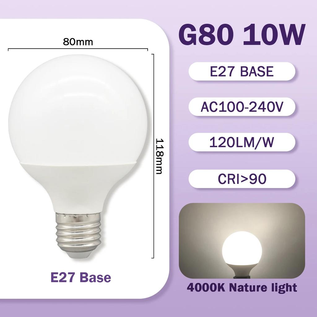 G80 G95 G120 LED-Lampe E27 10W 15W 18W 120LM/W AC 220V 127V CRI90 Energiesparende Global Light Lampada Ampullenlampe Eitelkeitslampen