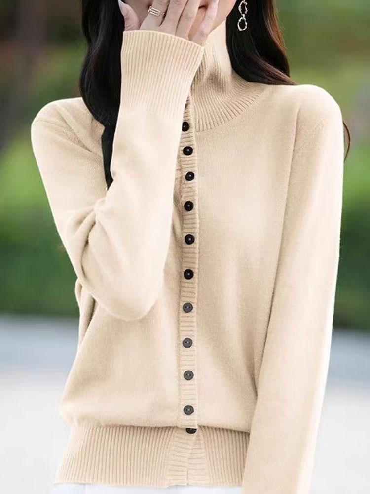 Cross2025 Women's Thickened High Collar Wool Sweater Coat - Autumn/Winter Temperament Simple Lapel Top