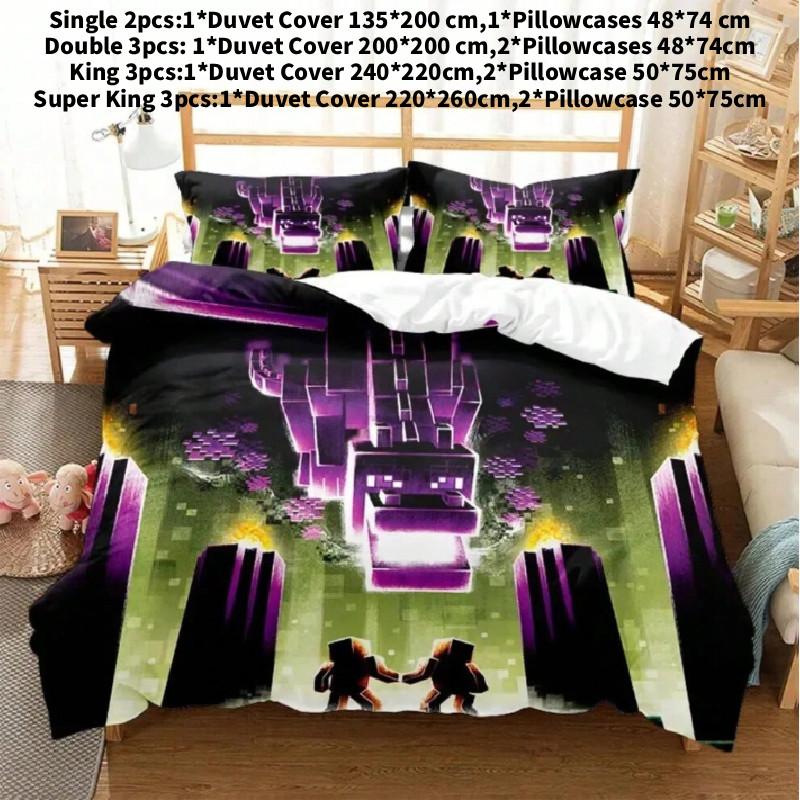 

Minecraft Bedding Set With Cotton Fabric And Active Dye For 20m Bed Decor Gift Single(135x200cm) фиолетовый