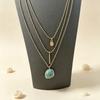 Geometric Turquoise Pendant Necklace For Women And Men With Gold Edge Chain Jewelry