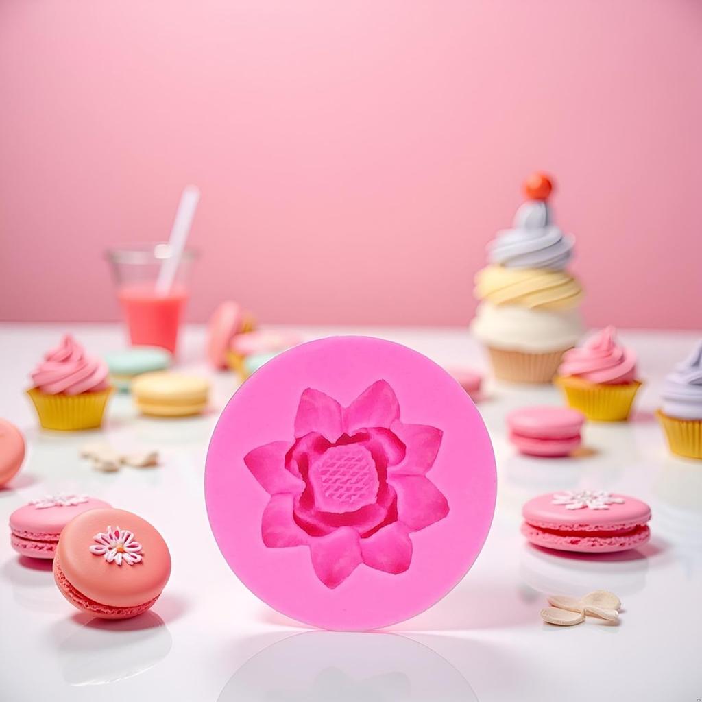 Pink 3D Flower Lotus Silicone Mold for DIY Cupcake Cake Topper Decoration Jelly Shots Fondant Mold Crystal Handmade Ice Cream Soap Mould Candy Making