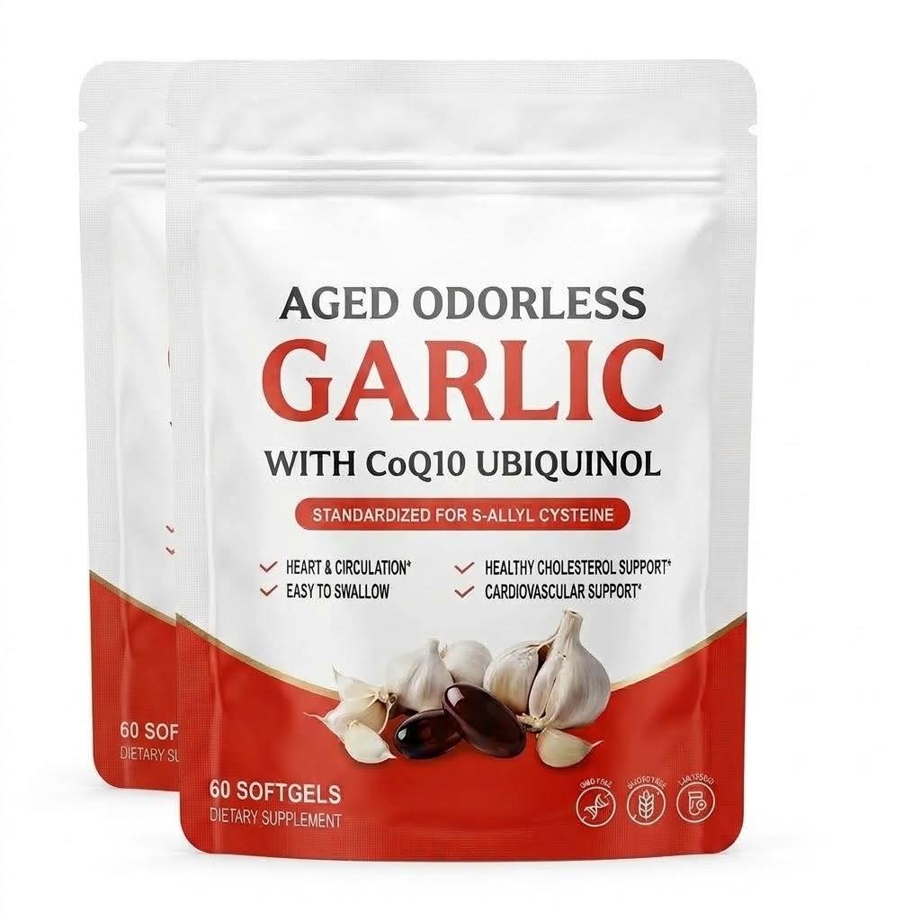 Aged Odorless Garlic 600mg + CoQ10 Ubiquinol 50mg Softgels, 60 Count — Heart & Circulation Support