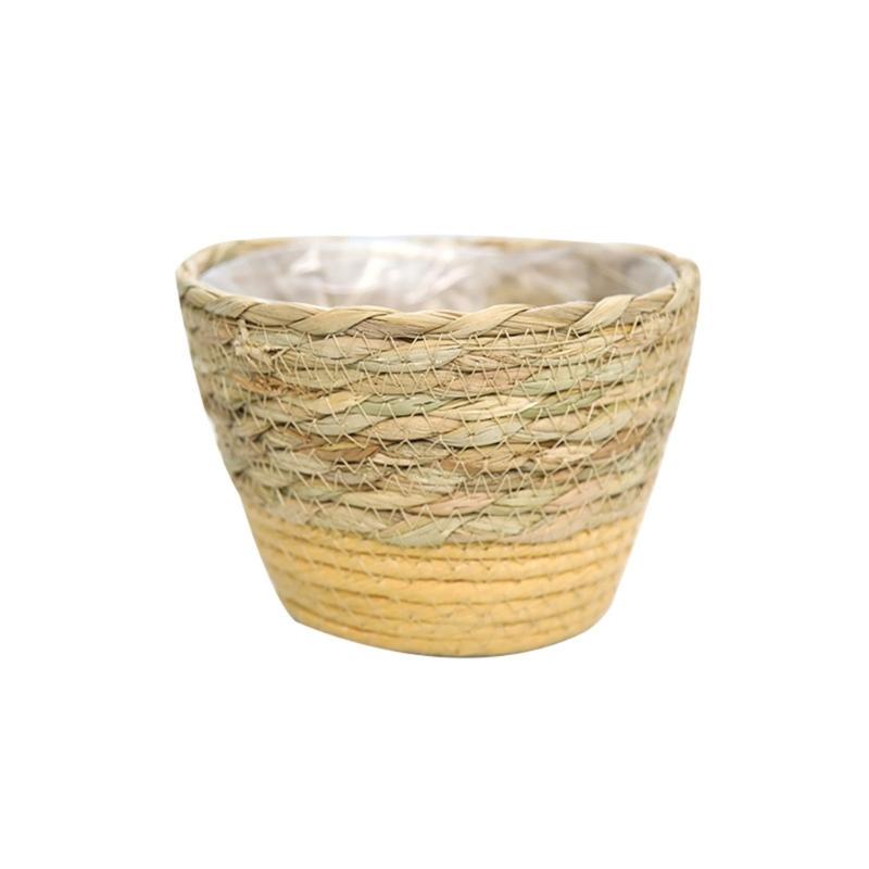 Straw Weaving Plant Pots Containers Hand Woven Plant Pots Cover Leak-Proof Garden Pots Container for Indoor Outdoor Garden