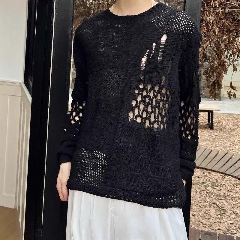 

Japan Style Vintage Hole Irregular Sweaters Autumn Winter Stylish Hollow Out Men s Clothing Solid Color Casual Knitted Pullovers L