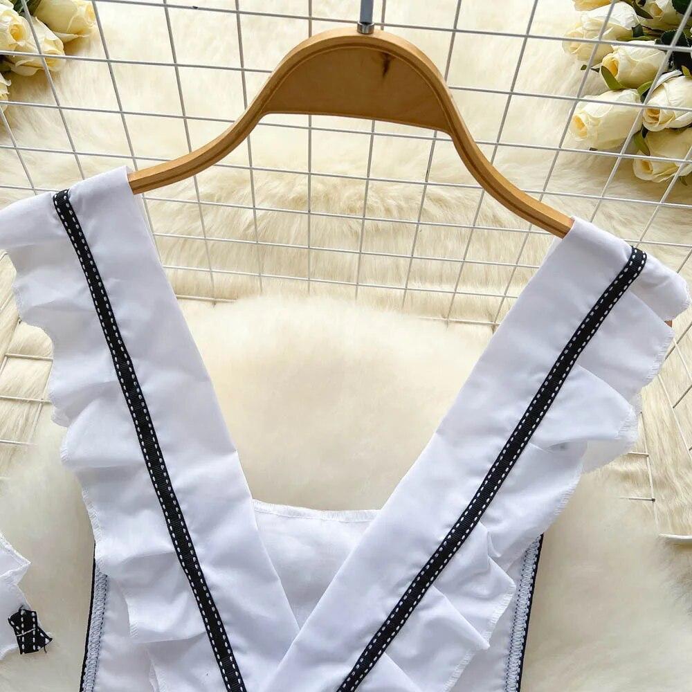 Sweet Bow Ruffles Erotic Pajams Dress Women A-line Sheath Short Tank Top Night Dress Cosplay Sexy Lingerie Nightwear