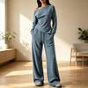 Women's Casual Striped Off-Shoulder Long Sleeve Top and Wide Leg Pants Set 2 Piece Outfit