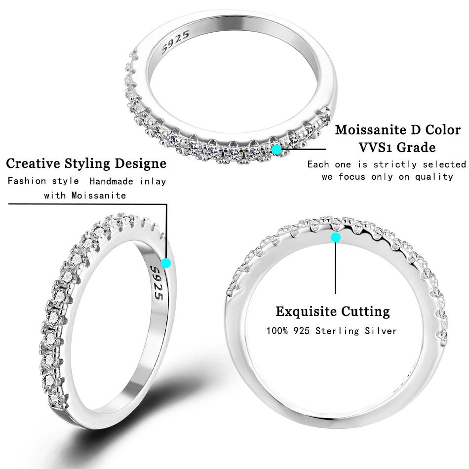 Moissanite Ring 925 Silver with White Gold Plated Full Diamond Eternity Band Engagement Wedding Rings for Women