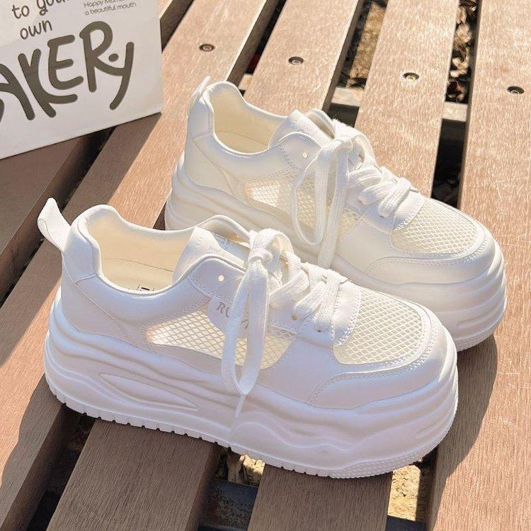 2025 Summer New Mesh Platform White Shoes Women's Versatile Chic with Skirt Board Shoes Breathable and Lightweight Board Shoes Women