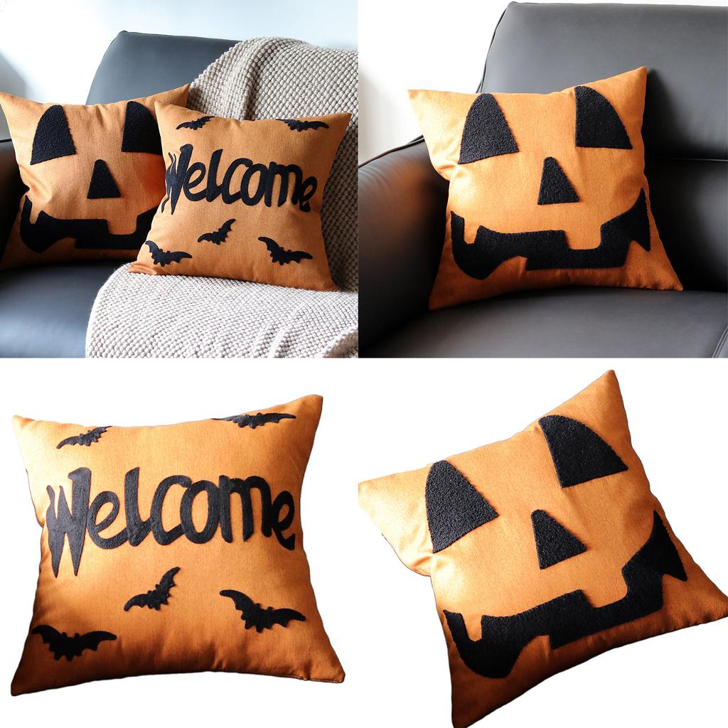Halloween Pumpkin Embroidered Throw Pillow Cover For Sofa Living Room Outdoor Garden Decor Polyester Cushion Case