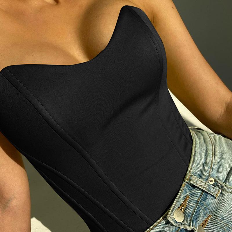 Design fish bone waist vest, sexy slim-fitting waist and thin temperament solid color tube top