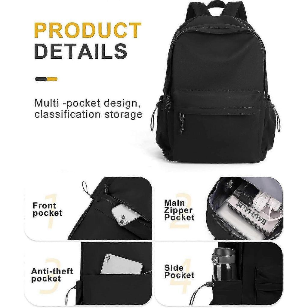 2025 School Backpack Black Waterproof Bookbag Casual Lightweight Travel Rucksack Daypack Backpacks for Men Women College High School Bags backpack for