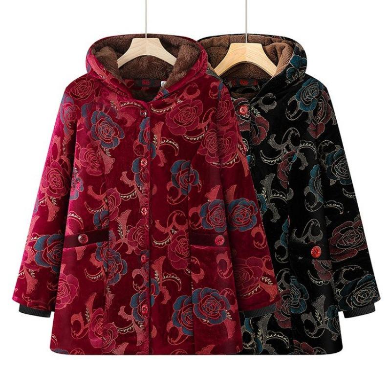 New Winter Cotton-padded Clothes with Velvet To Keep Warm, Wife Winter Cotton-padded Jackets with Hooded Old Thick Clothes