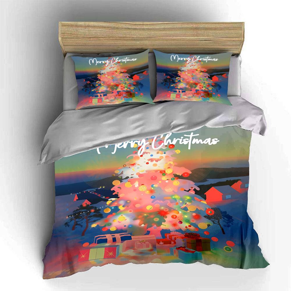 Christmas Santa Snowman Pattern Bedding Duvet Cover Set Duvet Cover Pillowcases  (1*Duvet Cover 2*Pillowcases, Without Duvet Insert)