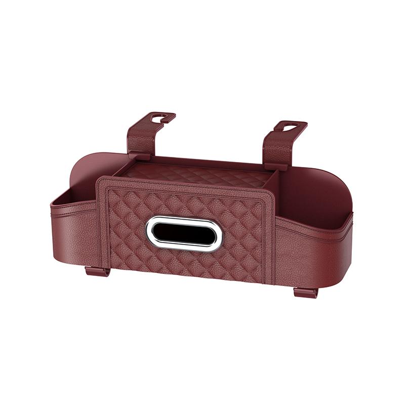 Multifunctional Car Seat Back Leather Tissue Storage Box Phone And Tablet Stand Place Water Cup Portability Trash Hook Bag