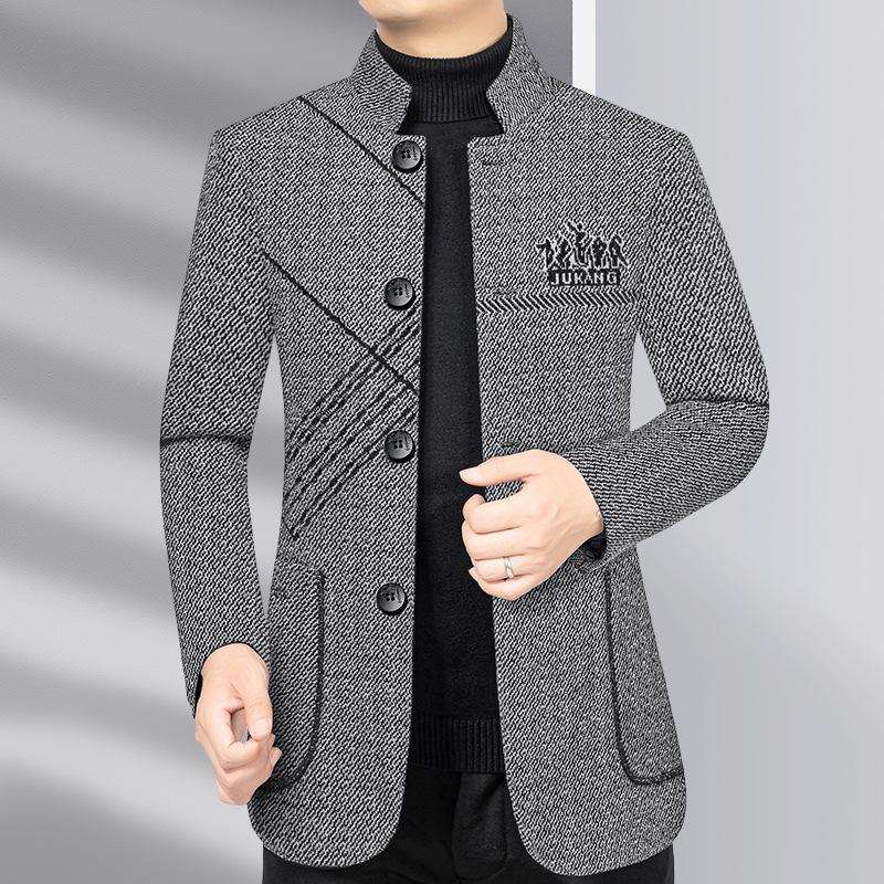 2024 Autumn/Winter Men's Wool Coat: Business Casual Stand Collar for Middle-Aged Dads