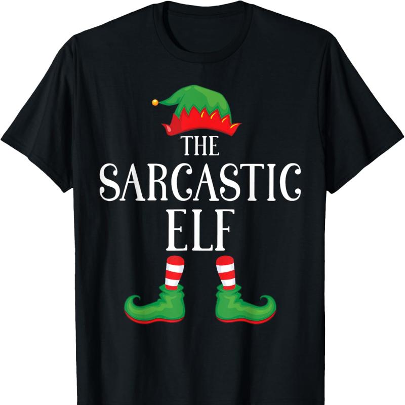 Sarcastic Elf Matching Group Xmas Funny Family Christmas TShirt Cotton Retro Street Fashion Short Sleeve Design Breathable Tee