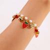Hypoallergenic Stainless Steel Women's Bracelet with Cherry Strawberry Heart Pearl Chain - Gift Party Bangle Accessory for Girls