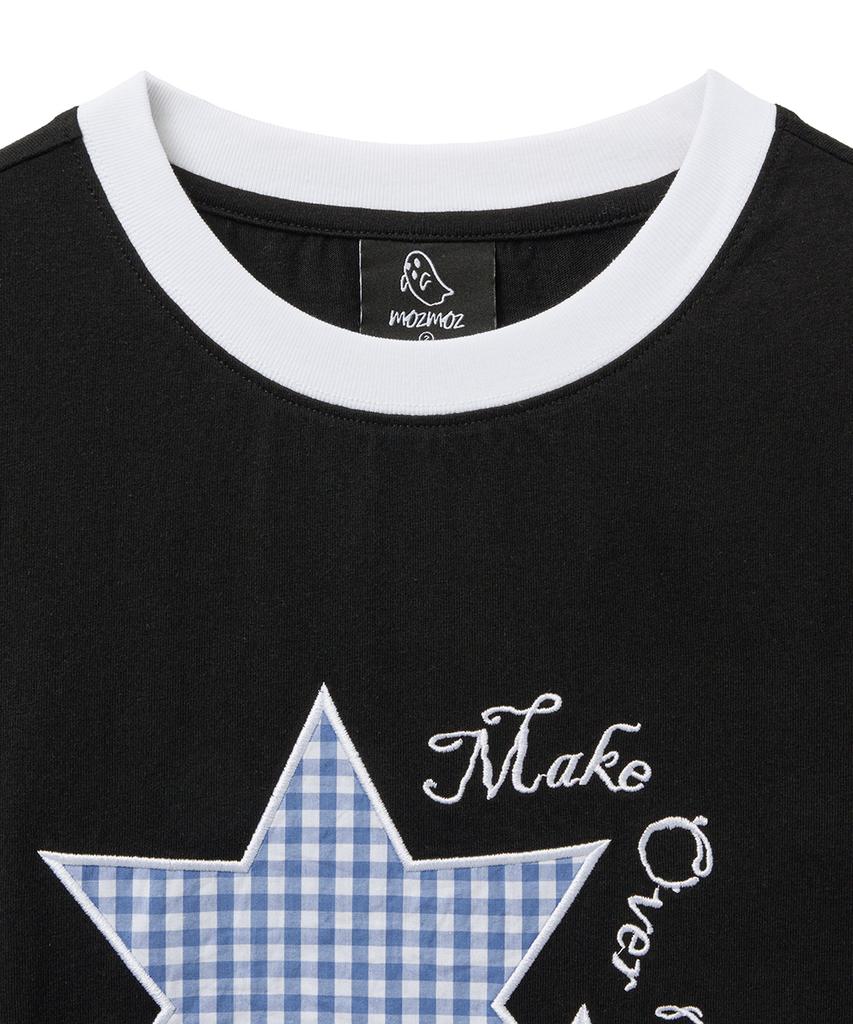 MOZMOZ Star Patch 2-Type Ringer Short Sleeve T-Shirt 2 Colors