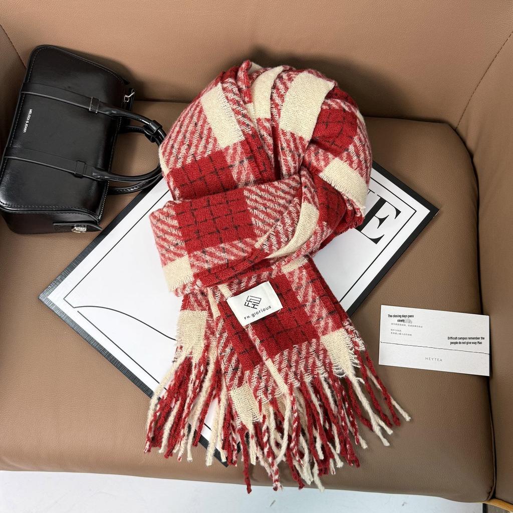 Elegant Red Plaid Scarf: Versatile High-End Shawl for Winter and Autumn