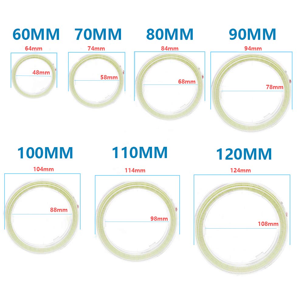 AUTOYUZU COB Squid Ring, LED Car Daylight, Fog Lamp, Headlamp, Cover Included, Ballast, Non-Polarized,