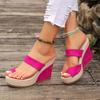 Hot Pink Ring Toe Wedge Heel Slippers Women Mix Color Platform Roman Sandals Woman 2025 Summer Thick Sole Non Slip Beach Slides