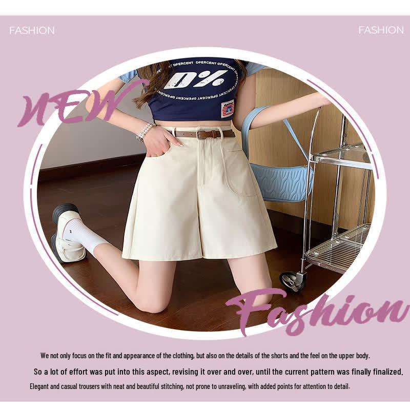 Sommer 2026 Damen Khaki A-Linie Hoher Bund Locker Weites Bein Shorts