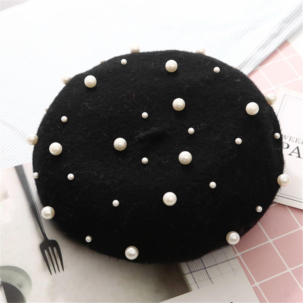 Fashion Elegant Vintage Pearl French Artist Cap Painter Hat Beret Hat Warm Wool