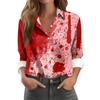 Women's Halloween Blood Ghost Hand Print Short Sleeve Shirt Trendy Unisex Loose Casual Halloween Party Ladies Shirt Blouses Tops