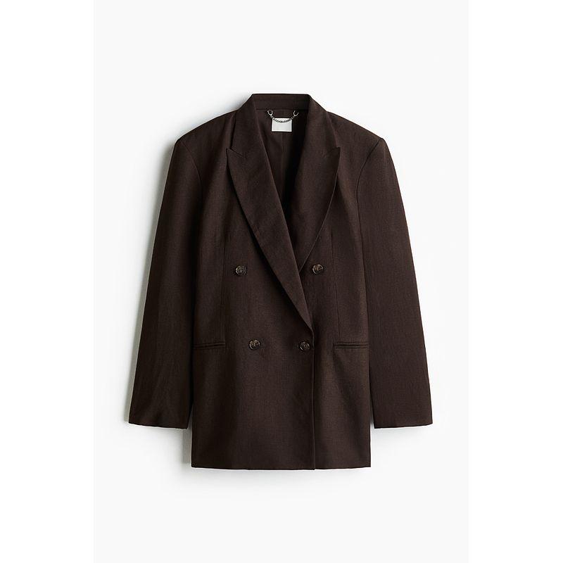 

HM 2025 Лето Новая Женская одежда Мода Повседневный Клетчатый Блейзер из Смеси Льна 1272051 Dark brown 150/76(XXS)