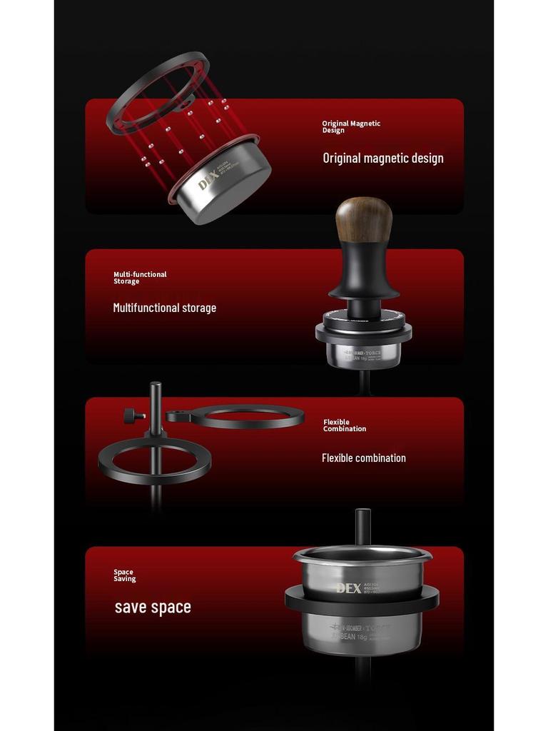 MHW Magnetic Bar Storage Rack with Pink Bowl, Coffee Machine Utensil Shelf, Tamping Cloth & Distributor