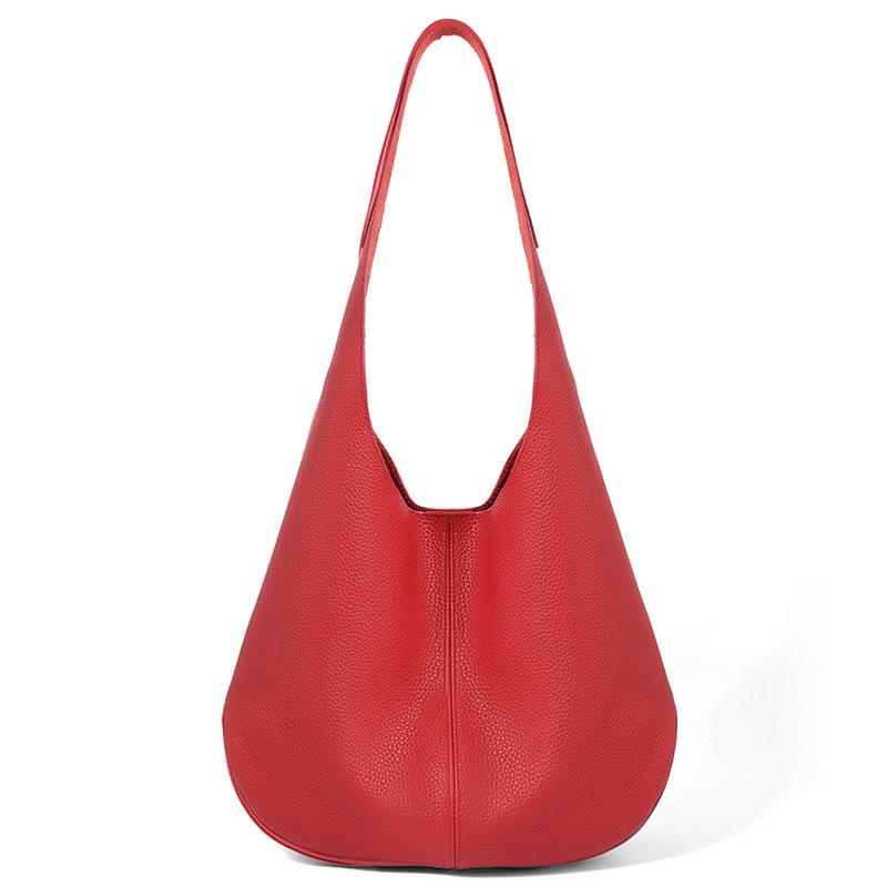 Genuine Leather Women's Bag Versatile Commuting Handbag New Style Temperament Shoulder Bag Bucket Bag Fashionable Cowhide Bag Women