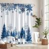 1Pc Winter Forest Shower Curtain, Polyester Fabric, Machine Washable, With Hook, Suitable For Bathroom Decoration