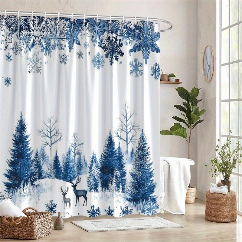 1Pc Winter Forest Shower Curtain, Polyester Fabric, Machine Washable, With Hook, Suitable For Bathroom Decoration
