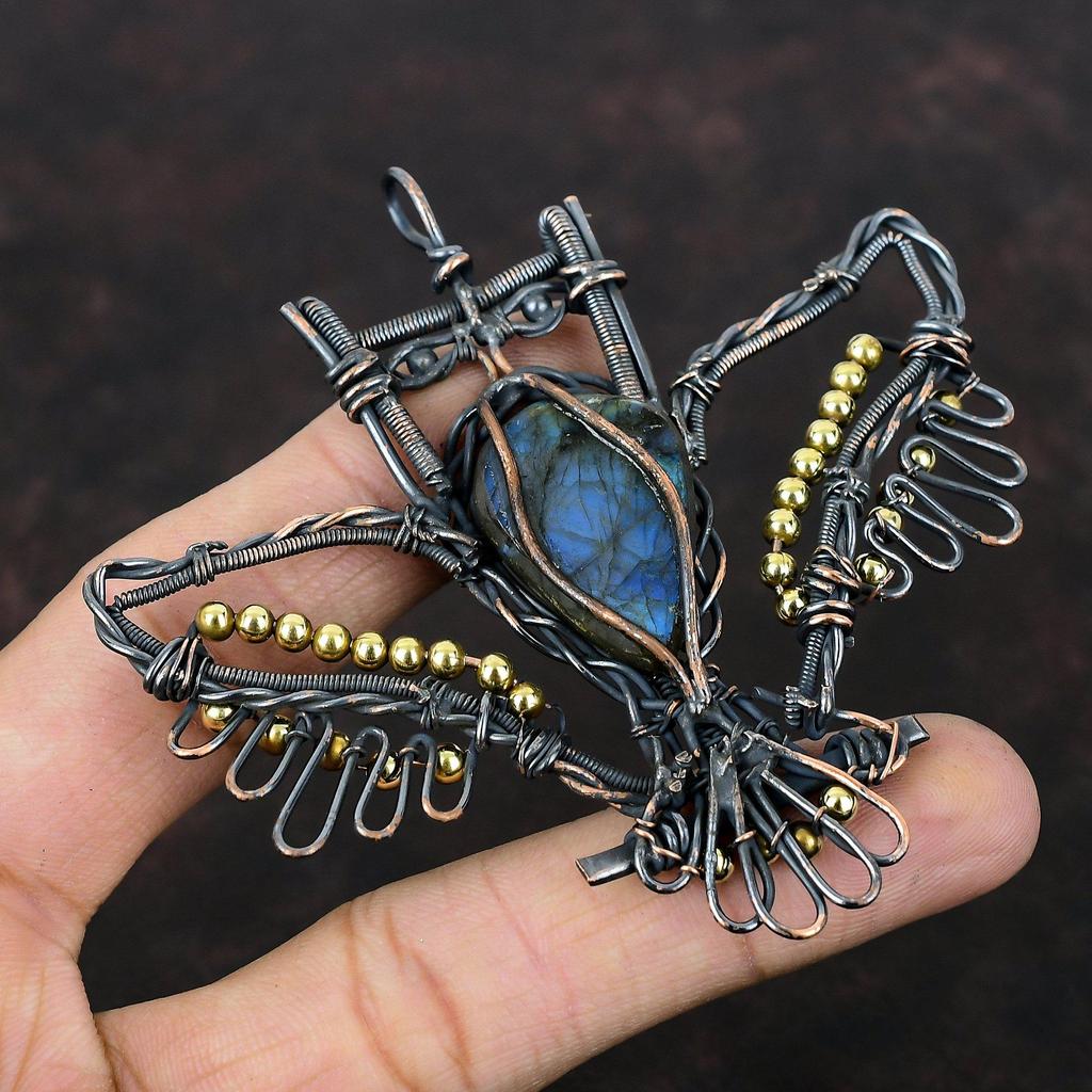 Labradorite Pendant Copper Wire Wrapped Pendant Unique Owl Pendant Handmade Dainty Pendant Copper Wire Jewelry Gemstone Pendant Gift For Mom