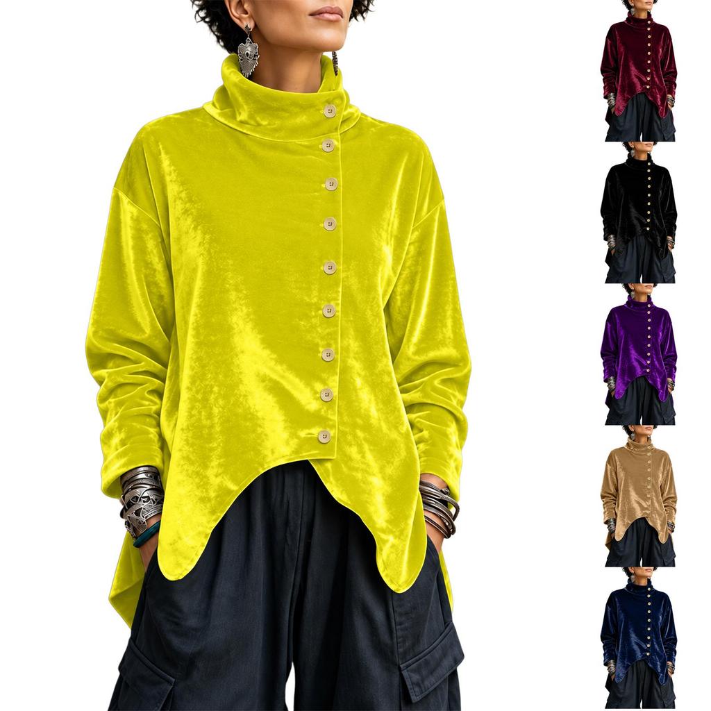 Women's Fall Winter Loose Fit Button Long Sleeve Top Casual Blouse for Everyday Wear