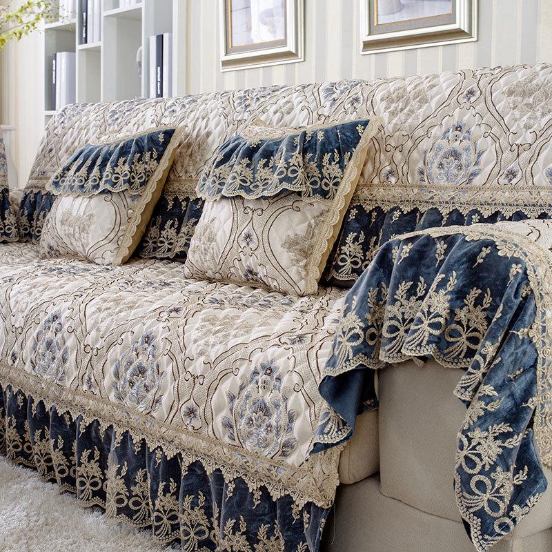 Jacquard Wide Hem Sofa Cover Couch Covers Exquisite Sofa Cushion Lace Fold Vertical Antiskid Grain Hostel Home Decor Sofa Towel