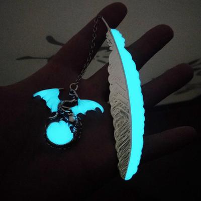 Luminous Metal Bookmark with Owl & Dragon Design